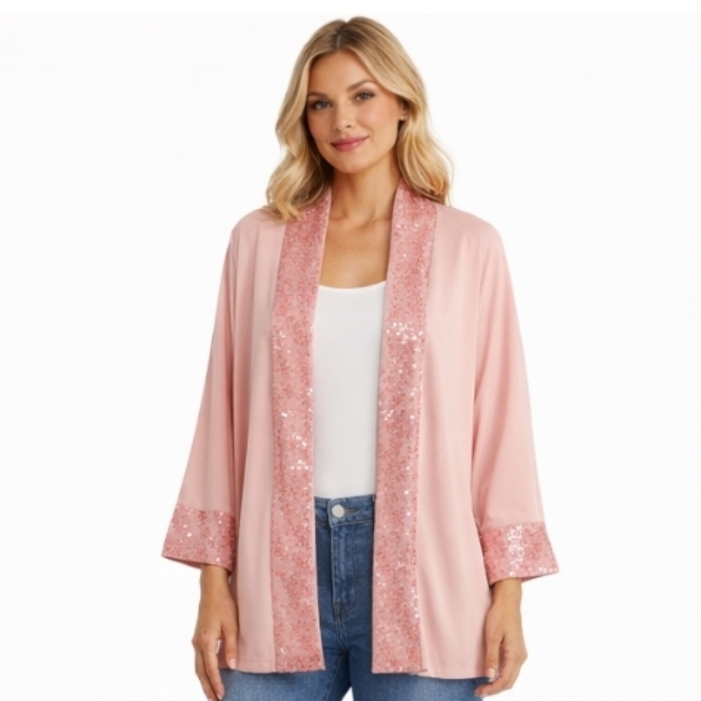 Cleo | Blush Pink Sequin Trim Cardigan NWT - Picture 7 of 10